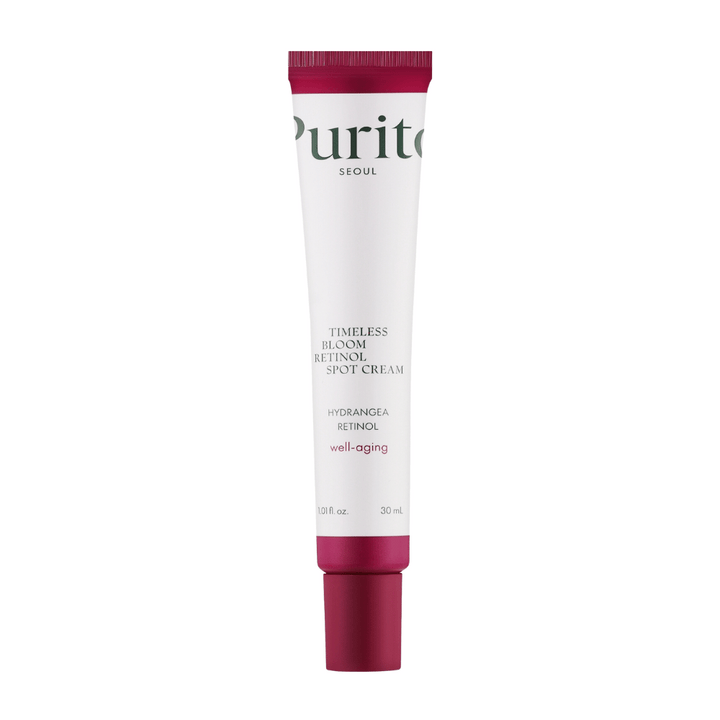 Purito Timeless Bloom Retinol Spot Cream är en effektiv anti-aging-kräm berikad med retinol och hortensiaextrakt. Den reducerar fina linjer, förbättrar hudens fasthet och främjar en jämn hudton. Perfekt för målinriktad vård och välbefinnande i huden.