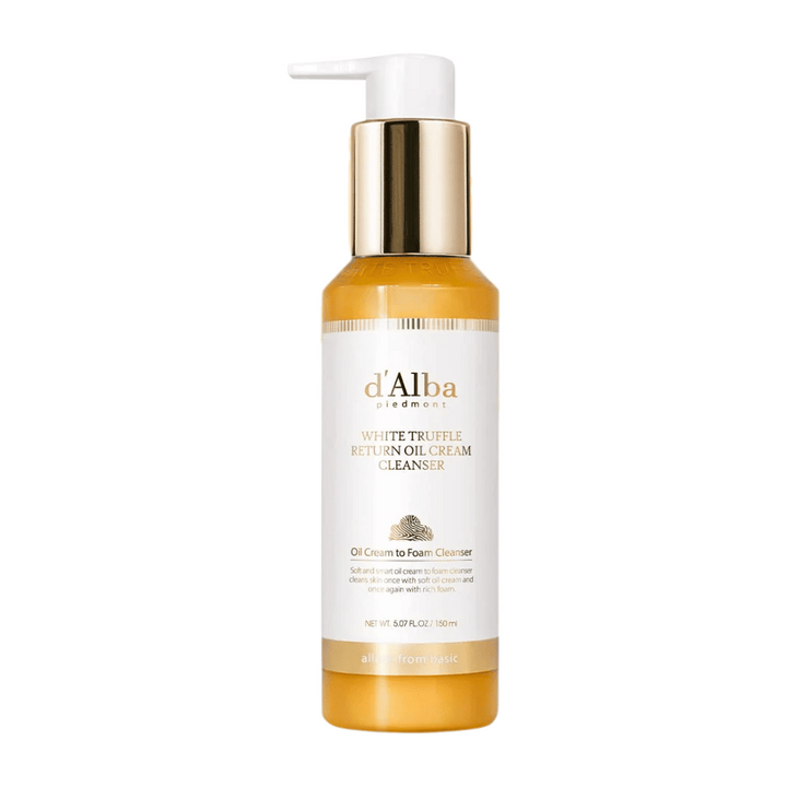 d'Alba White Truffle Return Oil Cream Cleanser är en näringsrik och återfuktande rengöringskräm med vit tryffelextrakt. Den innovativa formulan omvandlas från kräm till skum, vilket ger en djupgående rengöring samtidigt som den bibehåller hudens naturliga fuktbalans.